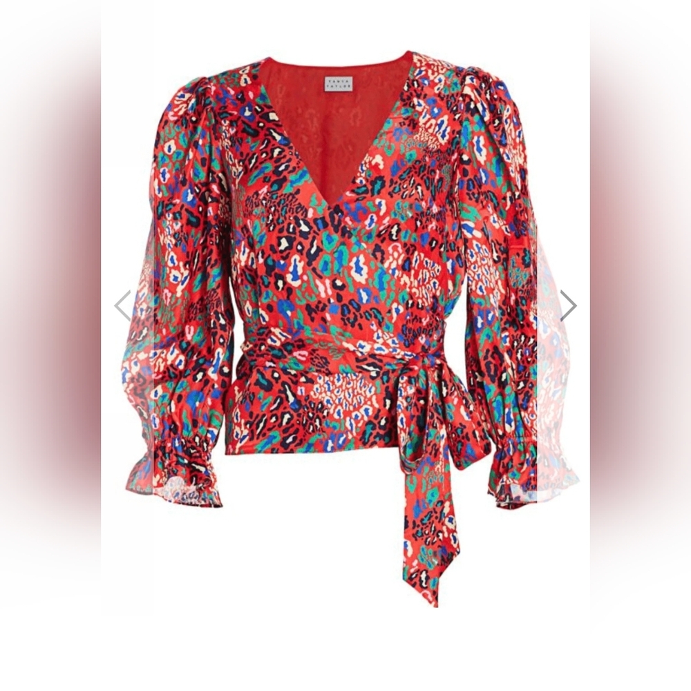 Tanya Taylor Multicolor Animal Print Wrap Blouse - Picture 3 of 6